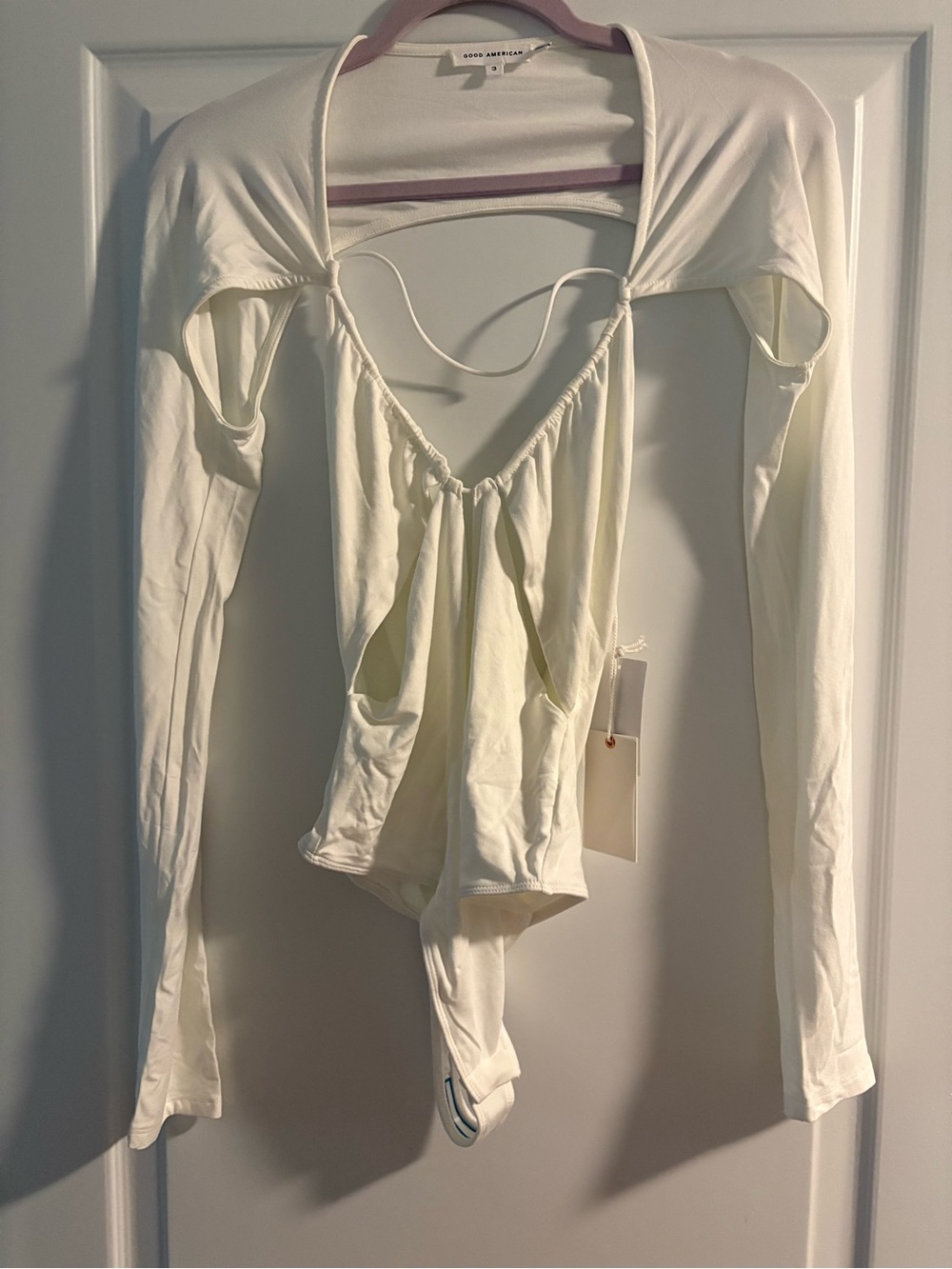 Good American Ivory Long-Sleeve Tie-Back Bodysuit